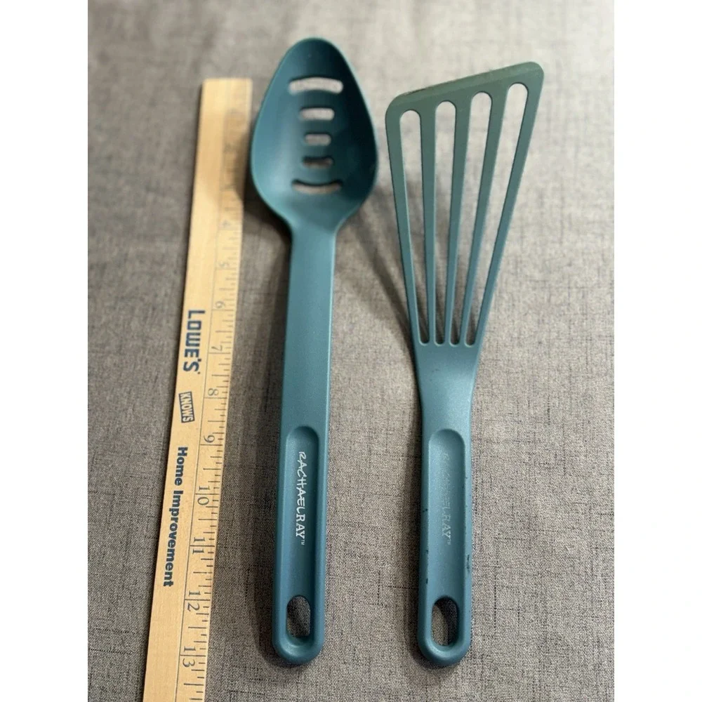 Rachael Ray Nylon Kitchen Utensil Set:‎ Slotted Spoon & Spatula - Teal/Blue